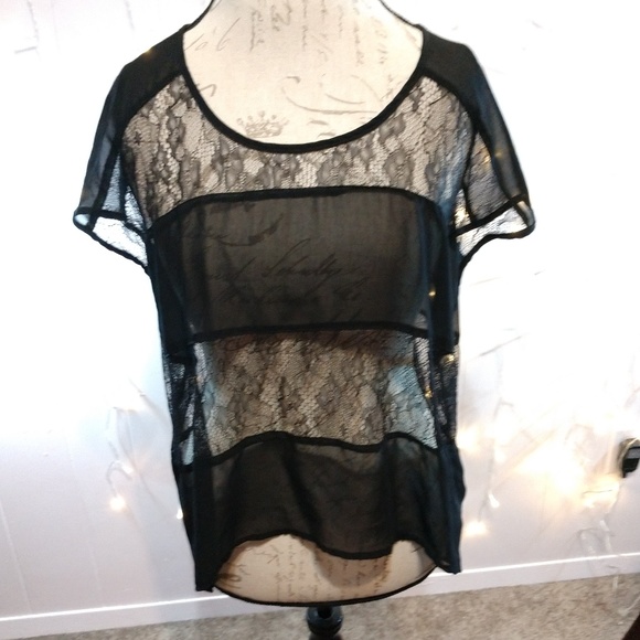 Cecico Tops - Cecico Sheer Black and Lace Top